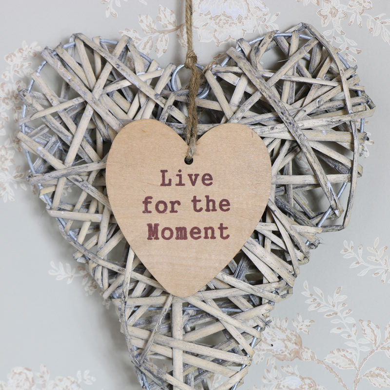 Rustic Hanging Wicker Heart - Live for the Moment