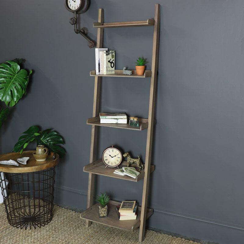 Rustic Leaning Ladder Bookcase Shelving Unit Melody Maison