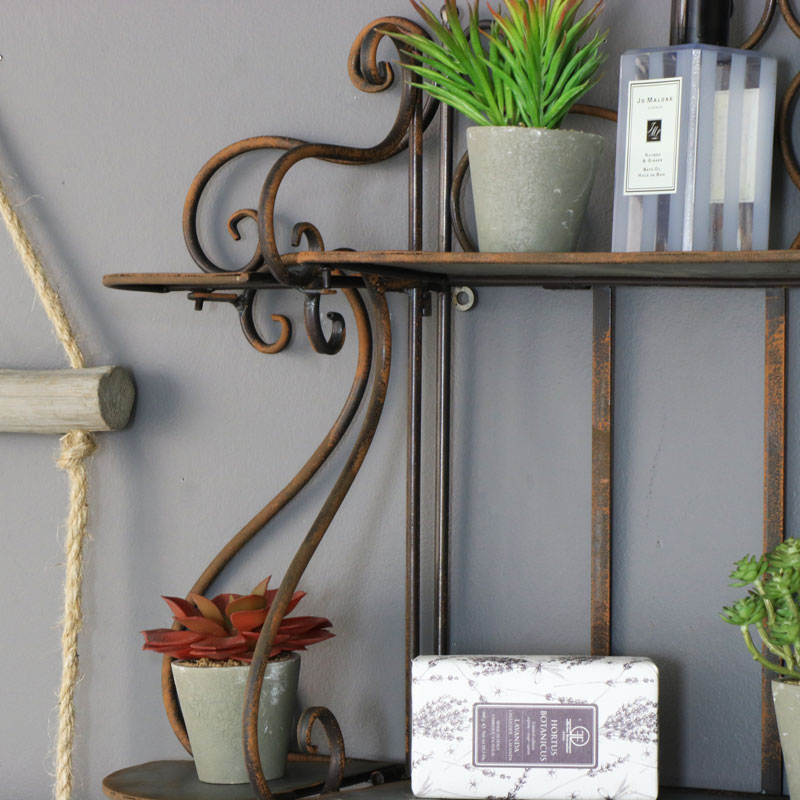 Rustic Metal Industrial Wall Mountable Shelves with Hooks 