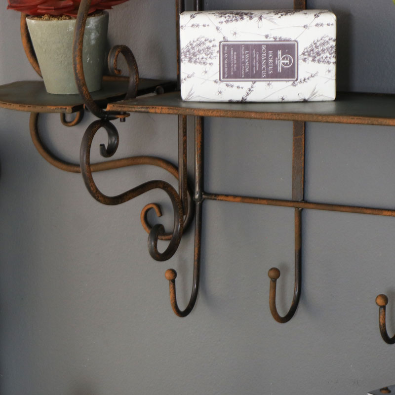 Rustic Metal Industrial Wall Mountable Shelves with Hooks 