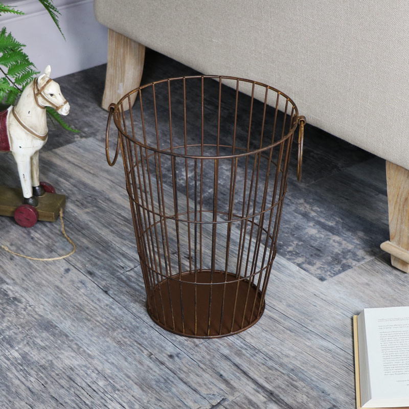 Rustic Metal Waste Paper Basket Bin