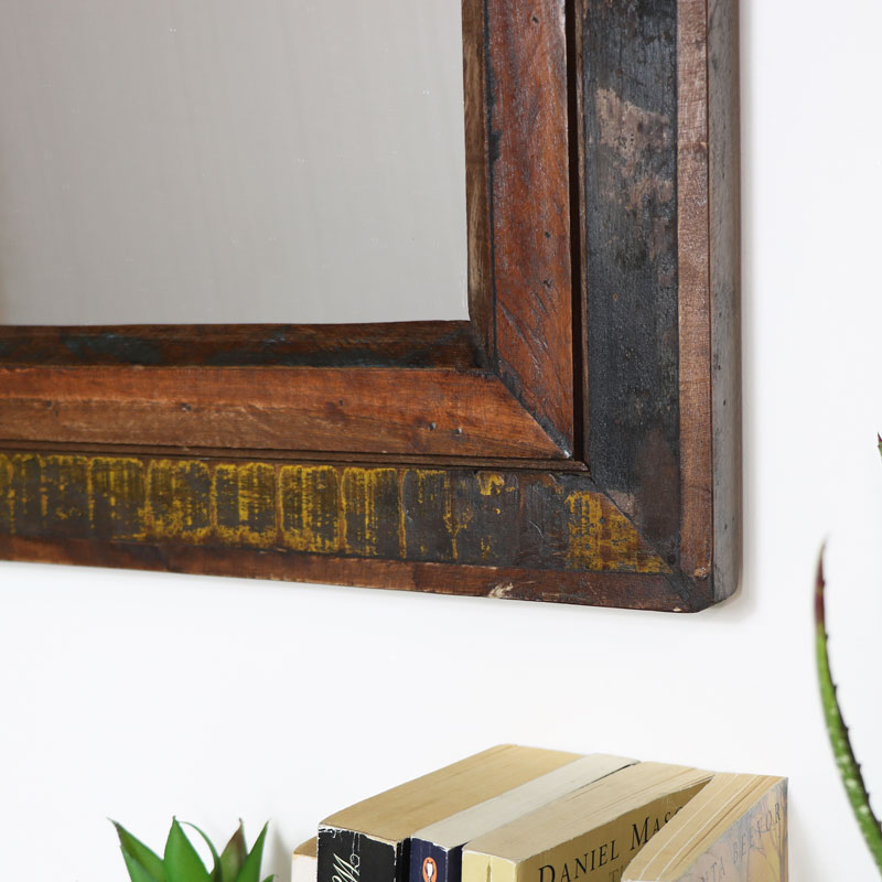 Rustic Recycled Wood Wall Mirror 49cm x 64cm