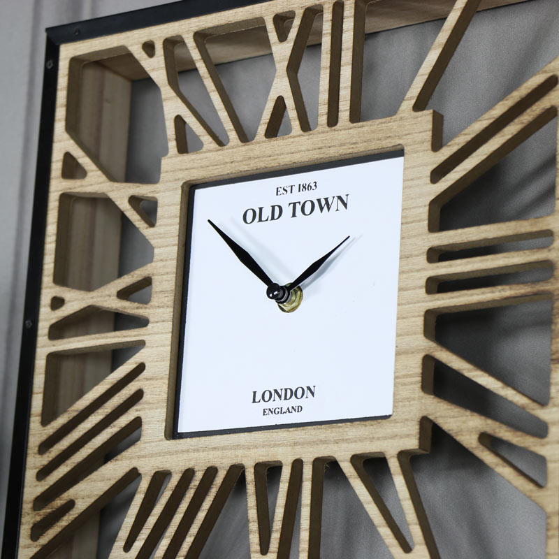 Rustic Square Wooden Wall Clock