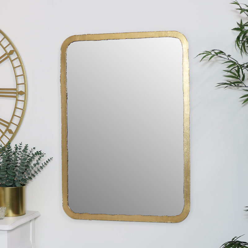 Rustic Thin Framed Gold Mirror, Metal Wall Mirrors Uk