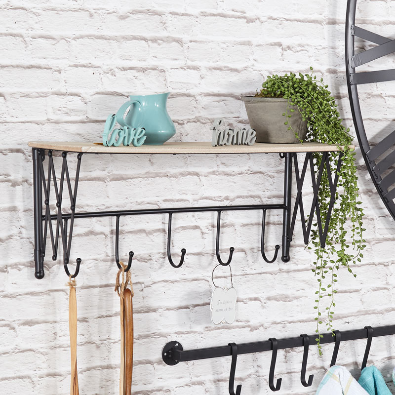 Rustic Wall Shelf with Hooks