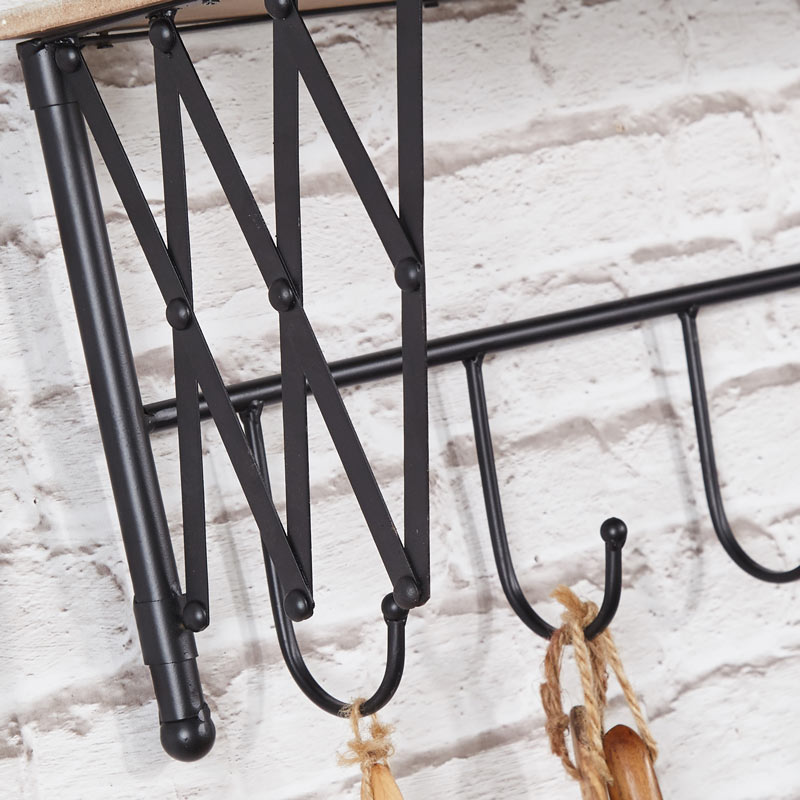 Rustic Wall Shelf with Hooks