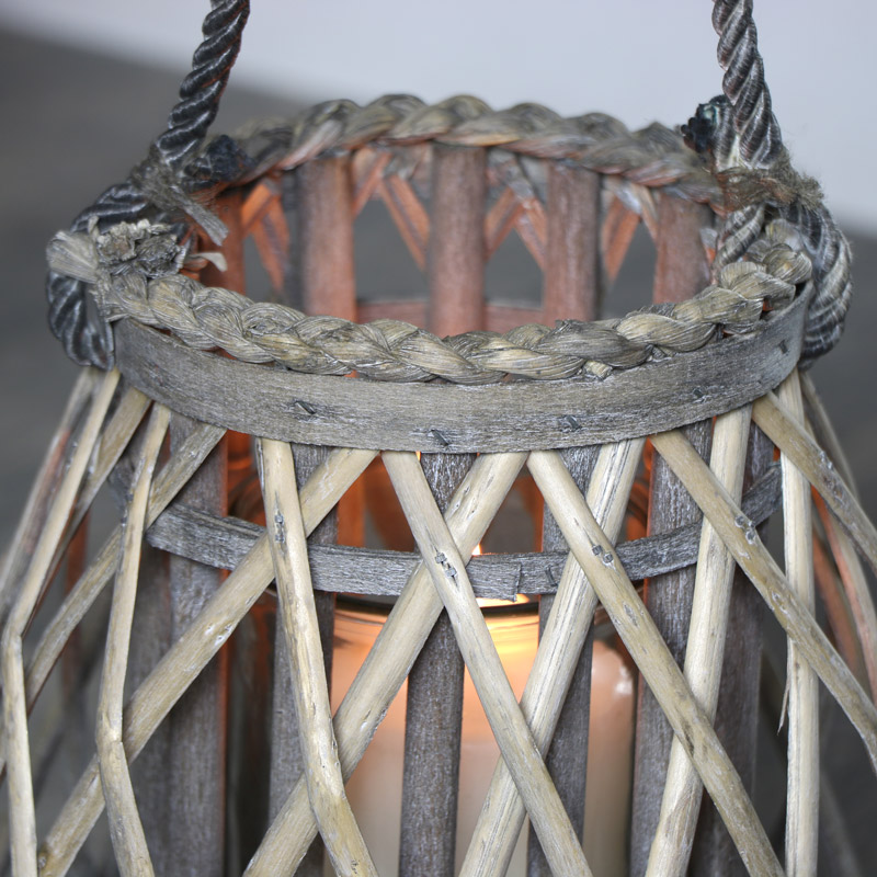 Melody Maison Large Rustic Wicker Candle Lantern
