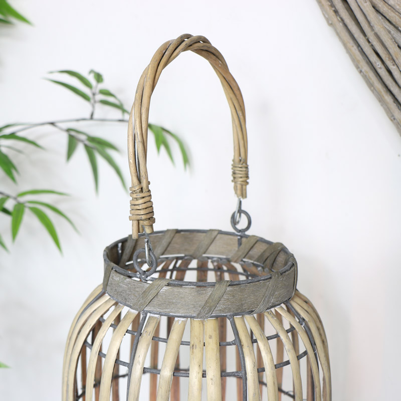 Melody Maison Large Rustic Wicker Candle Lantern