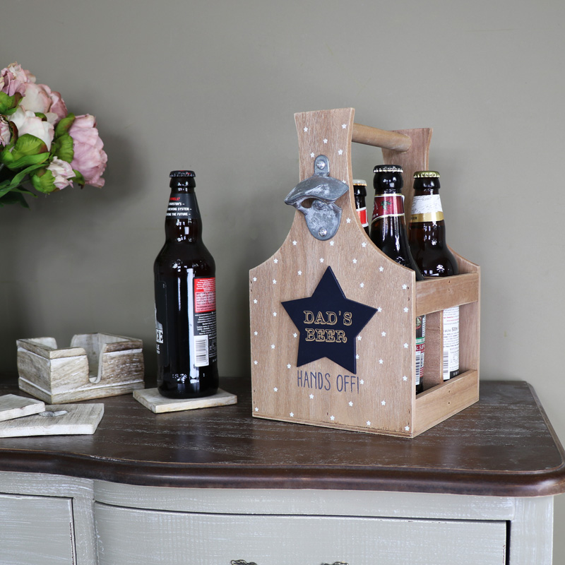 Rustic Wooden 'Dad's Beer' Wooden Bottle Holder Trug