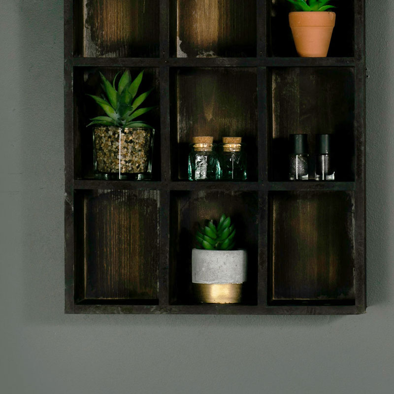 Rustic Wooden Pigeon Hole Wall Shelf