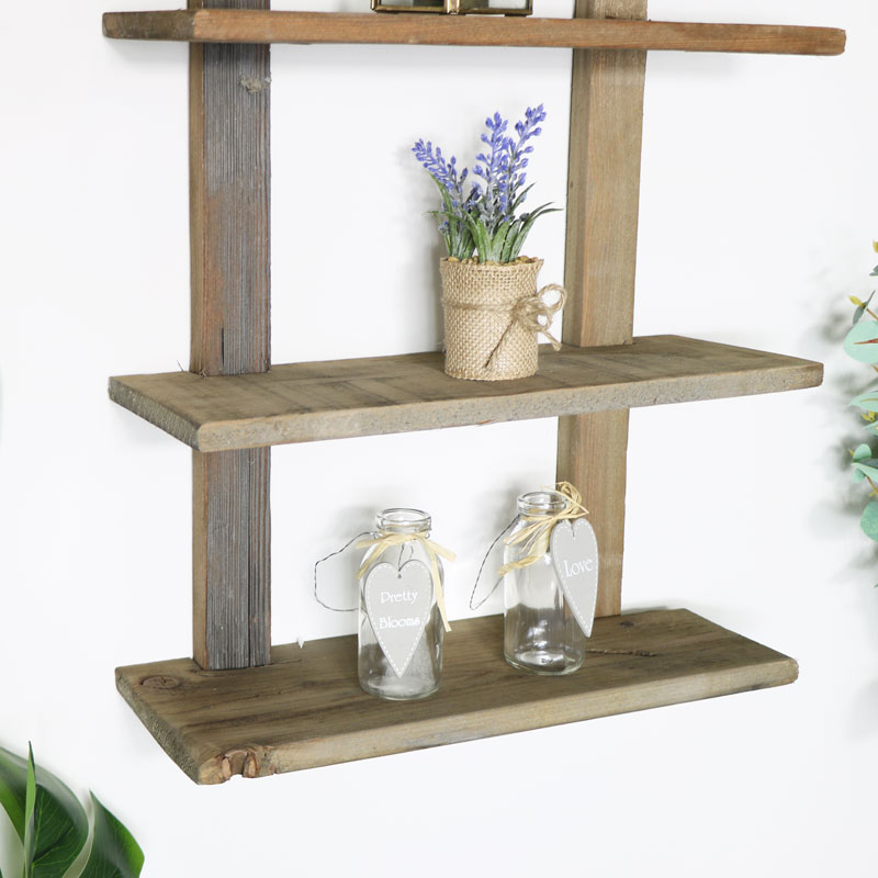 Rustic Wooden Rope Wall Shelves