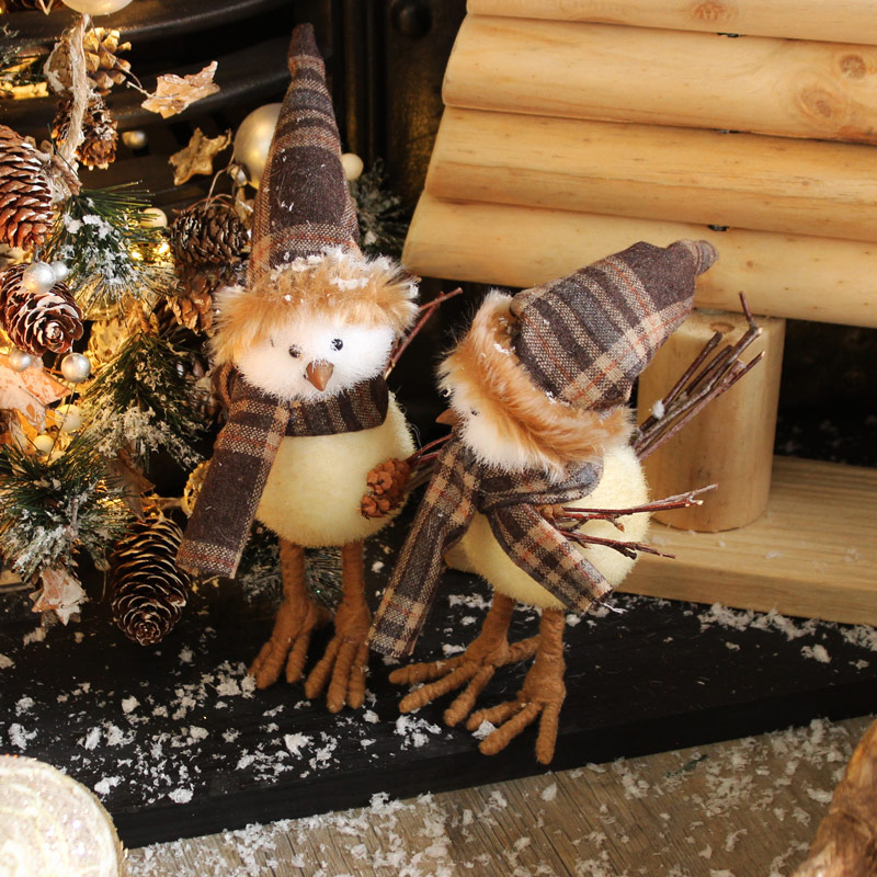 Set of 2 Fluffy Christmas Bird Decorations