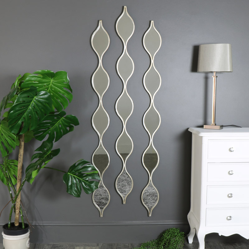 Set Of 3 Decorative Silver Ripple Wall Mirrors Melody Maison