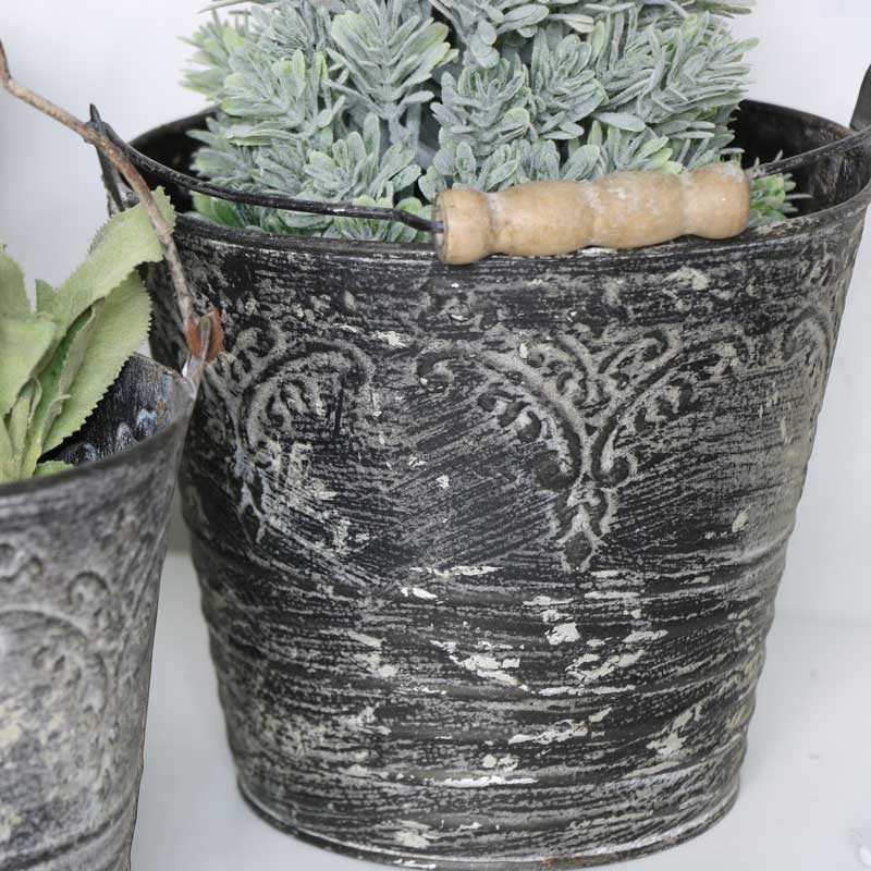 Set of 3 Distressed Metal Buckets 