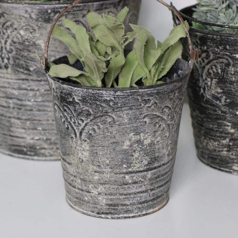 Set of 3 Distressed Metal Buckets 