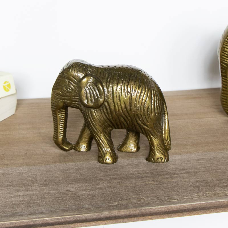 Set of 3 Family of Gold Indian Elephant Ornaments