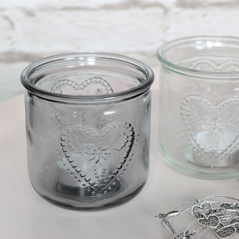Set Of 3 Glass Heart Jars