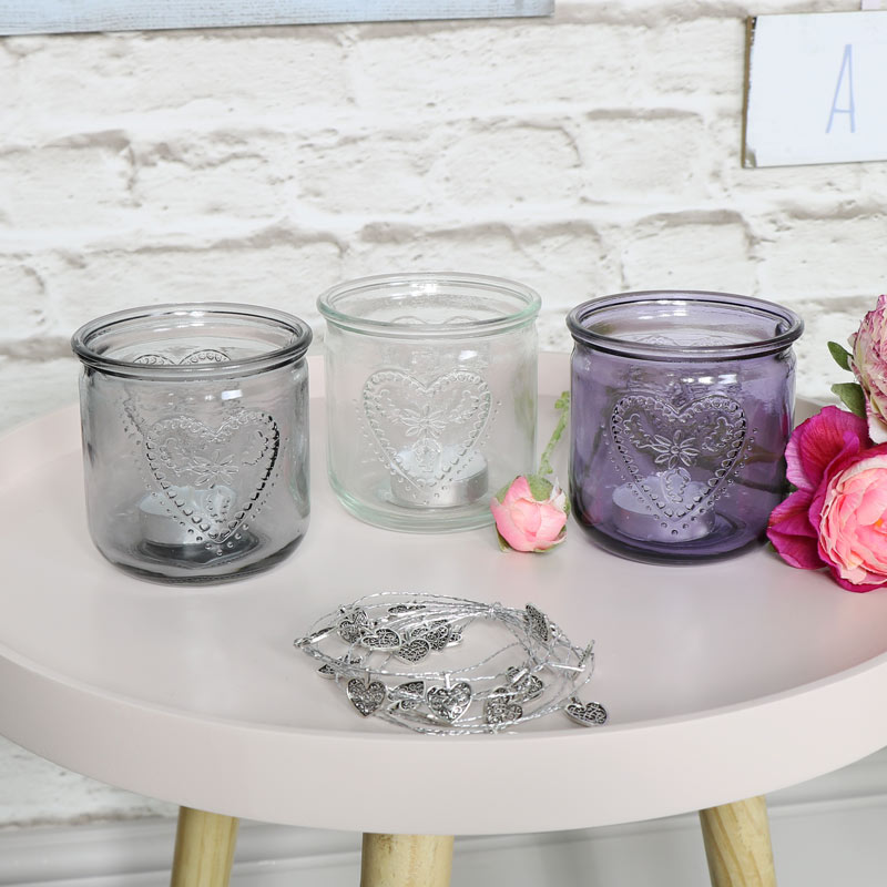 Set Of 3 Glass Heart Jars