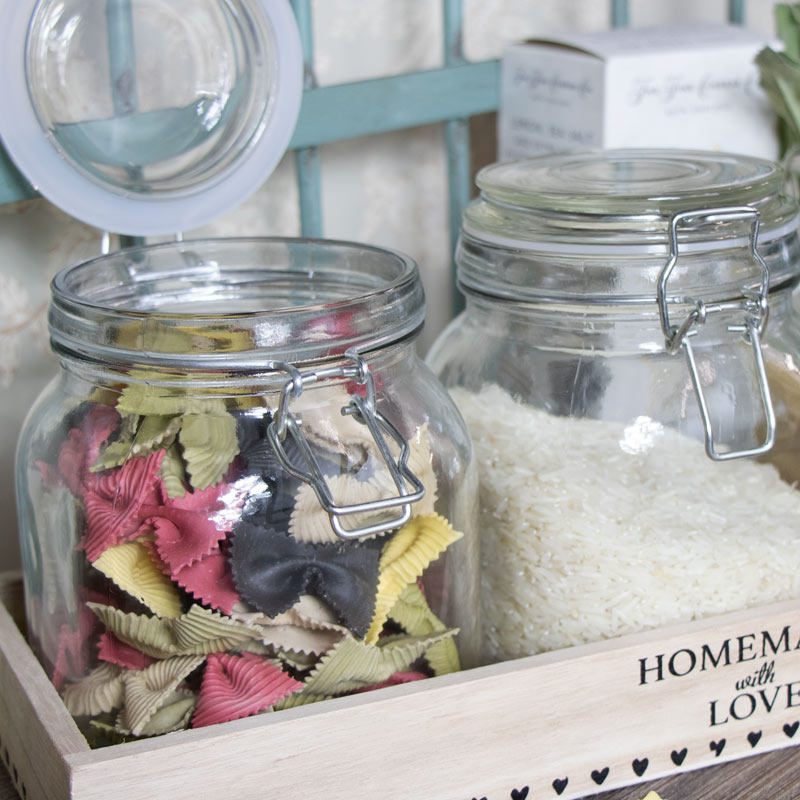 Set of 3 Glass Storage Jars in Wooden Tray