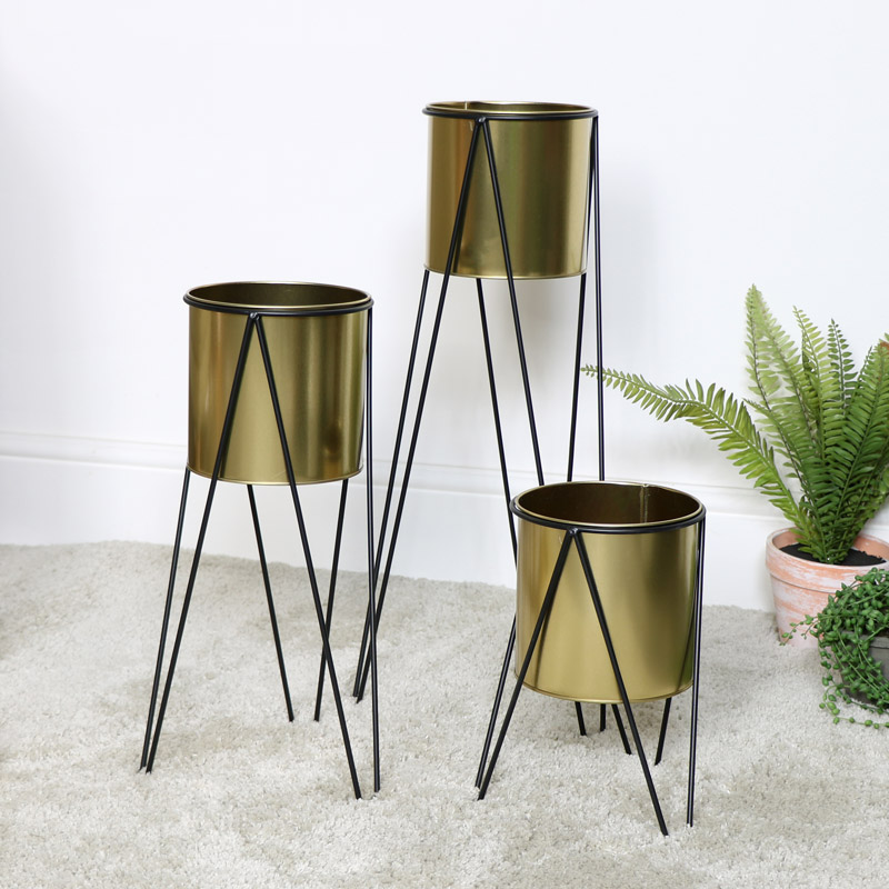 Set of 3 Gold Plant Stands