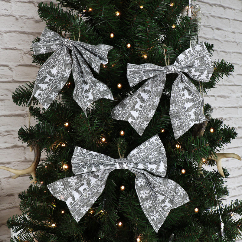  Set of 3 Grey Hessian Bows