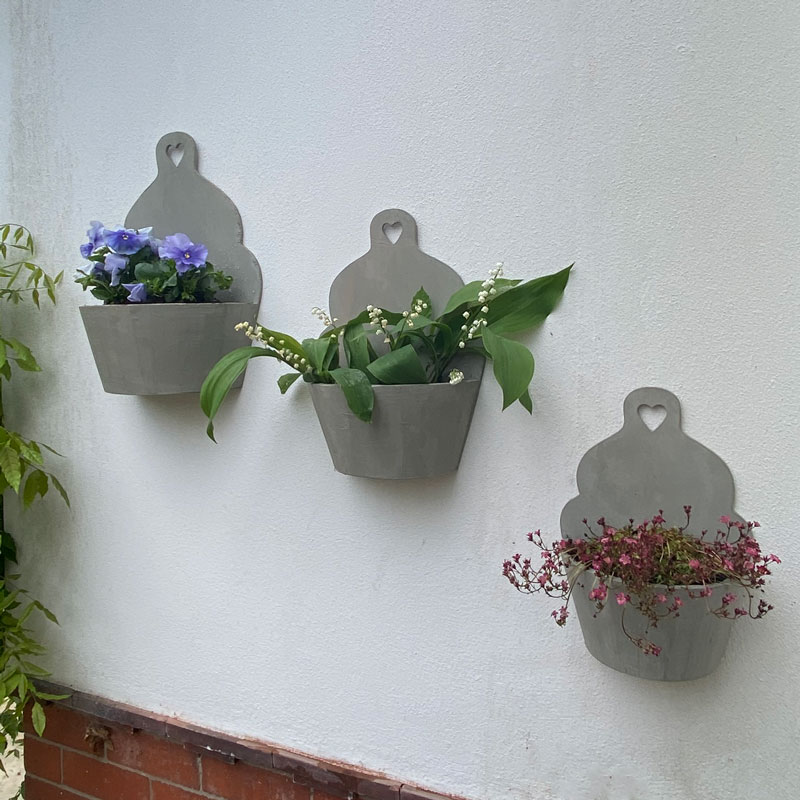 Set of 3 Grey Wooden Planters
