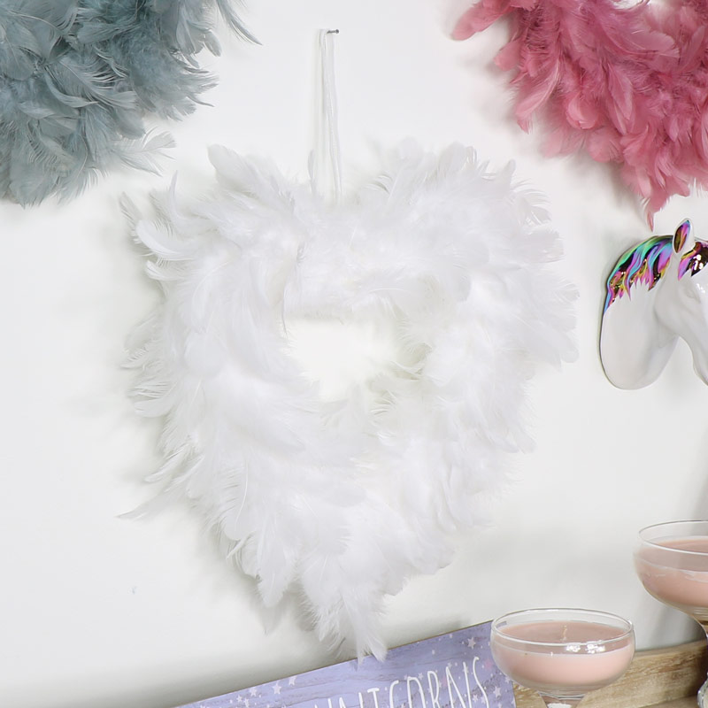 Set of 3 Hanging Feather Heart Hanging Decoration