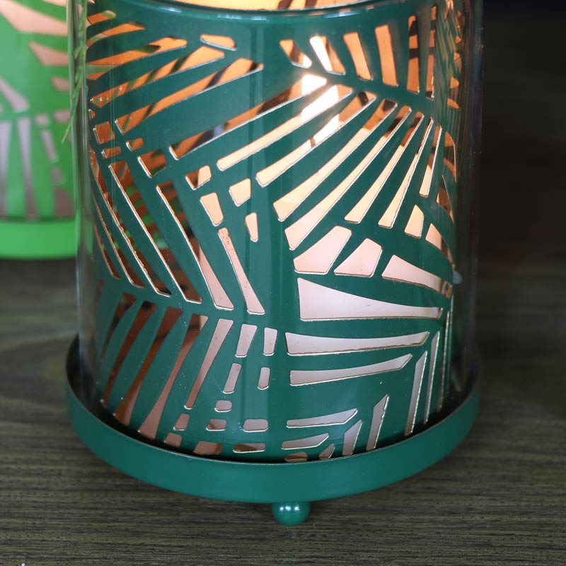 Set of 3 Palm Leaf Glass Candle Holders
