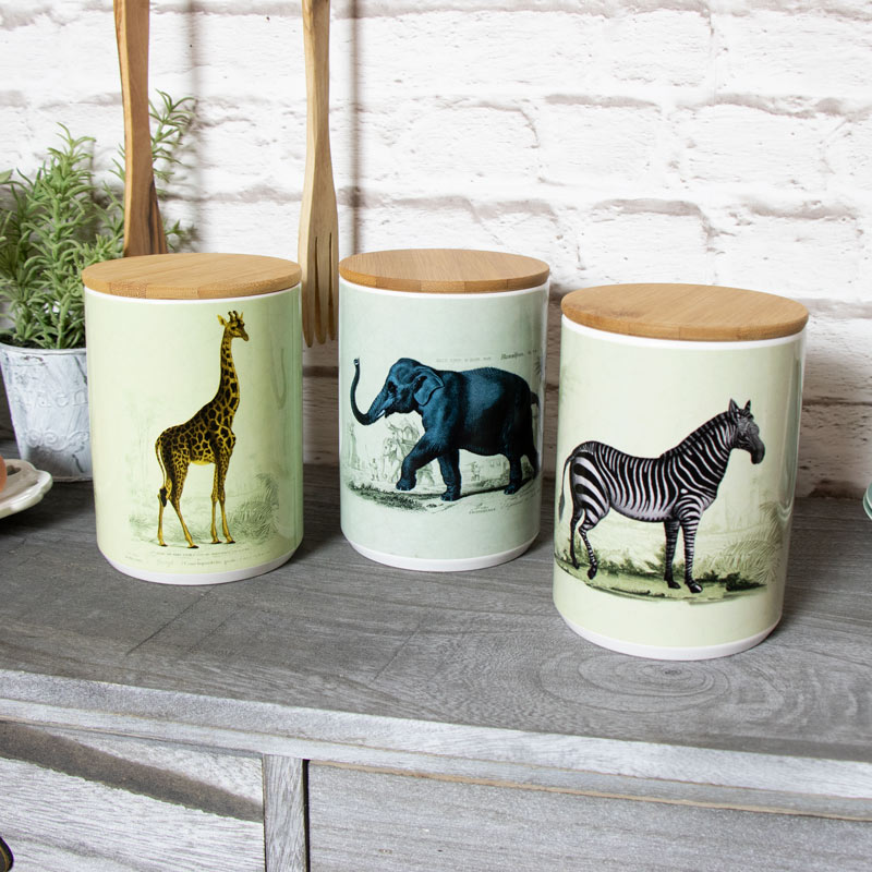 Set of 3 Safari Storage Jars