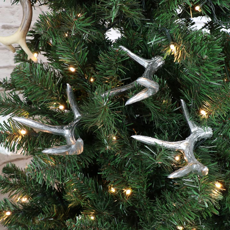 Set of 3 Silver Antler Decorations