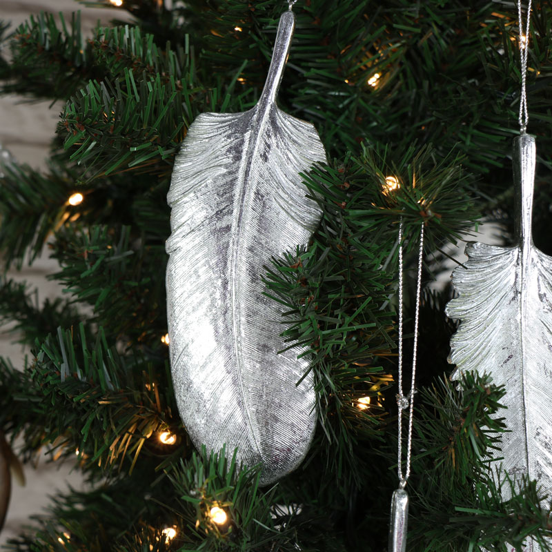 Set of 3 Silver Hanging Feather Decoration