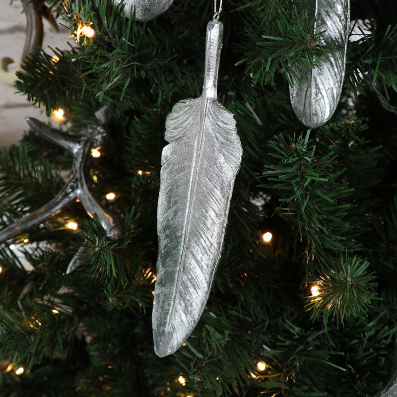 Set of 3 Silver Hanging Feather Decoration