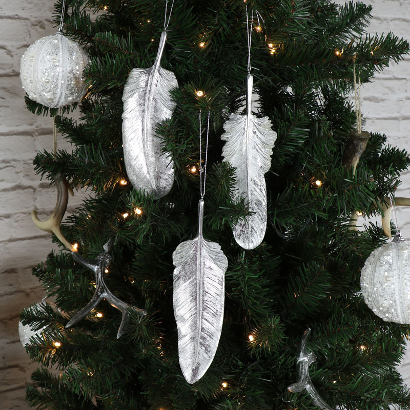 Set of 3 Silver Hanging Feather Decoration
