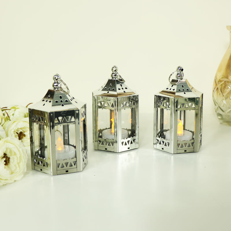 Set of 3 Silver LED Candle Lanterns