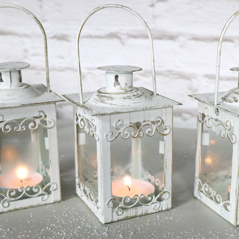 Set of 3 White and Gold Lanterns 