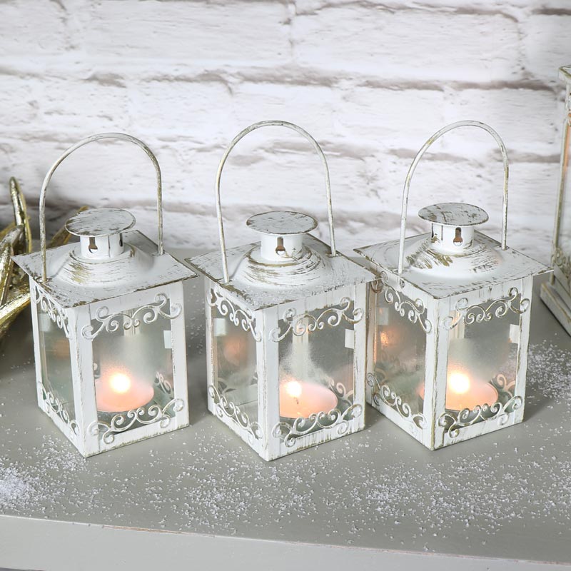 Set of 3 White and Gold Lanterns 