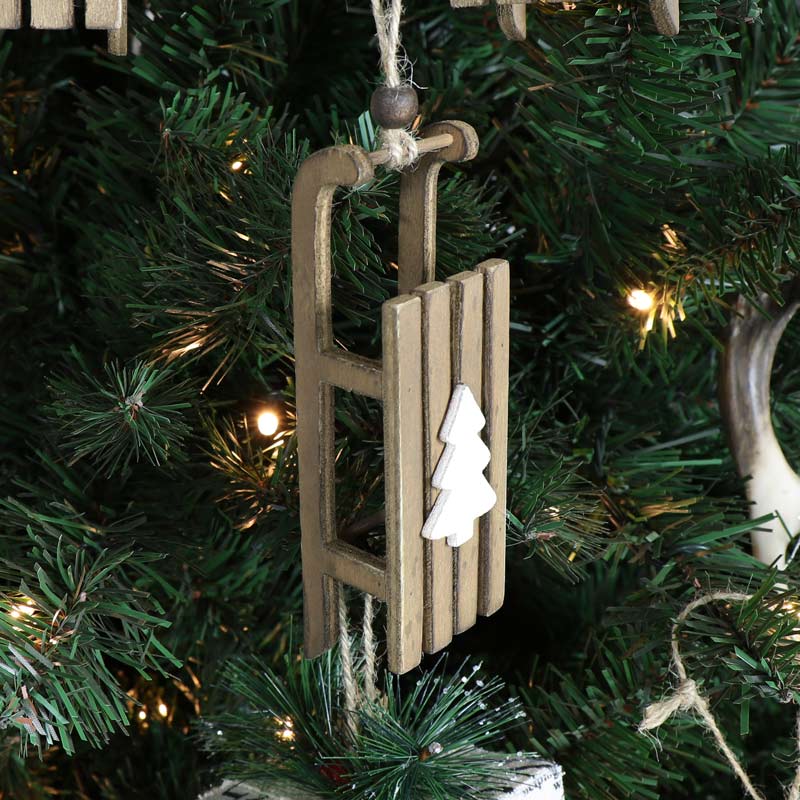 Set Of 3 Wooden Hanging Sleigh Decorations 