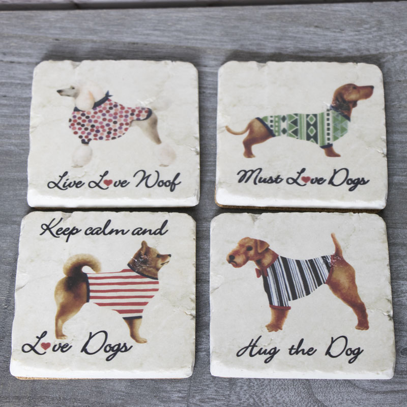Set of 4 Ceramic Dog Coasters