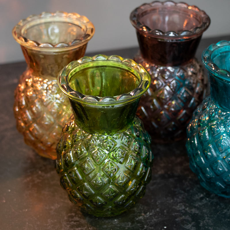 Set of 4 Colourful Glass Pineapple Vases