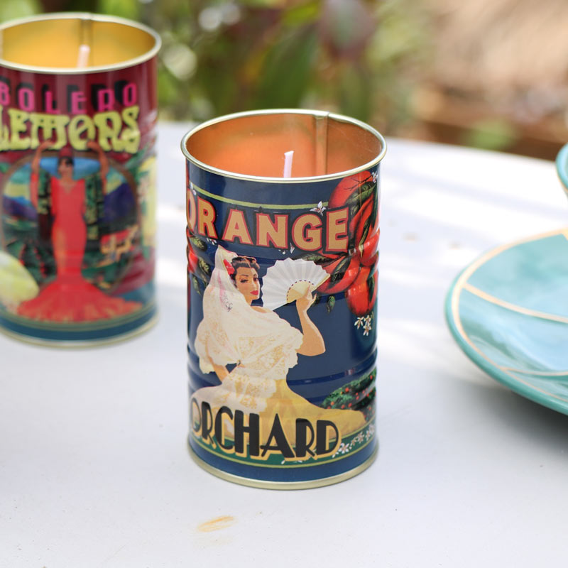 Set of 4 Fruit Scented Candles in Vintage Tin Pots