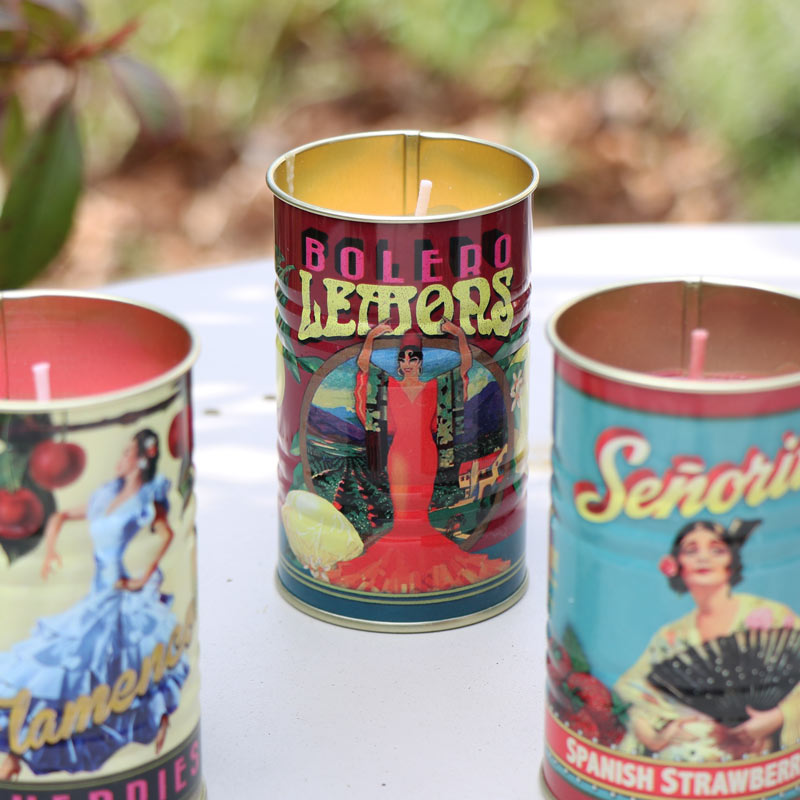 Set of 4 Fruit Scented Candles in Vintage Tin Pots