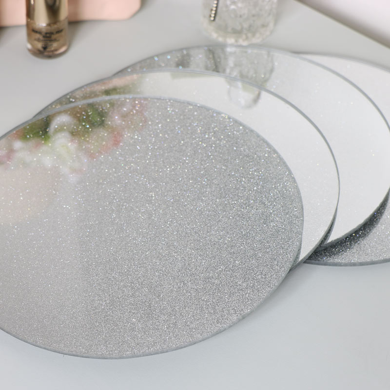 Cookware Dining Bar Sparkle Mirrored, Silver Glitter Placemats Round