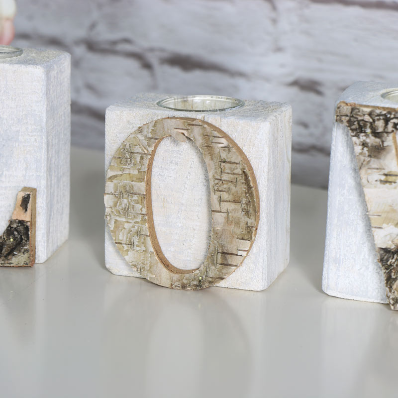 Set of 4 LOVE Wooden Tealight Candle Holders