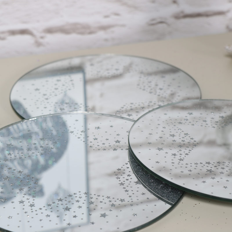 Set of 4 Mirrored Sparkly Candle Plates/Placemats
