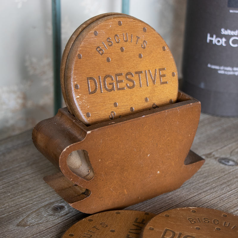 Set of 4 Wooden Biscuit Coasters