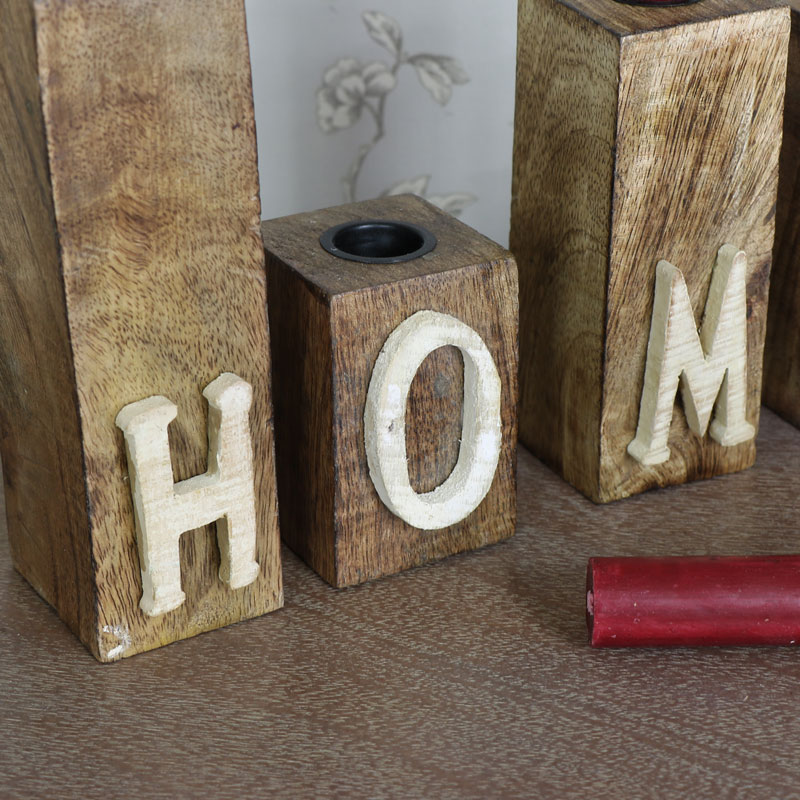 Set of 4 Wooden LOVE Letter Candle Holders