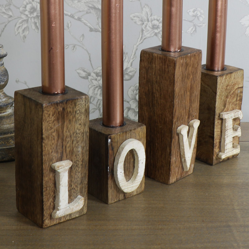Set of 4 Wooden LOVE Letter Candle Holders