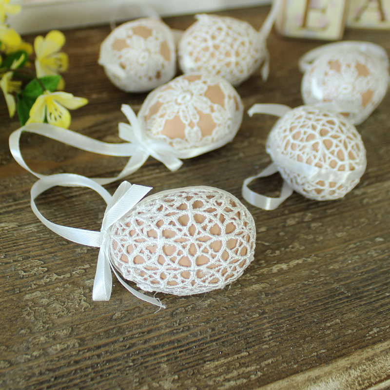 Set of 6 Decorative Crochet Covered Easter Eggs