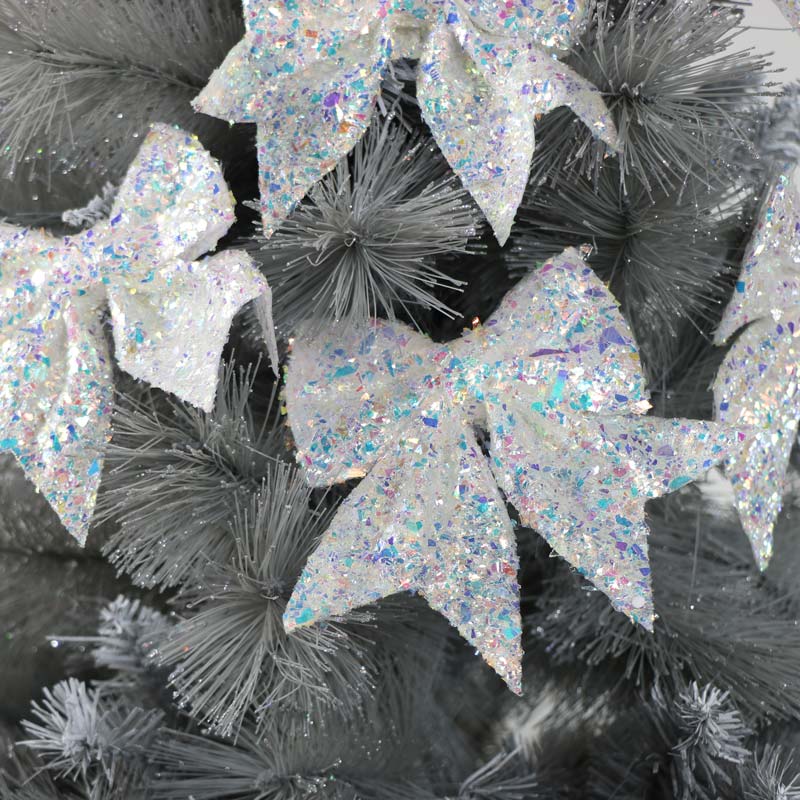 Set of 6 Iridescent White Christmas Tree Bows