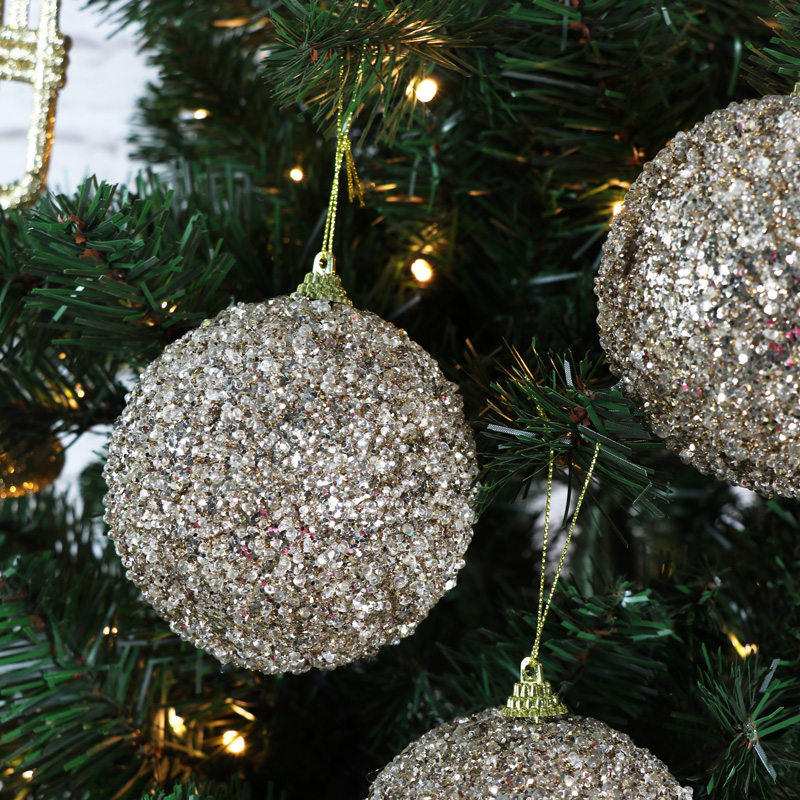 Set of 6 Large Gold Glittery Christmas Baubles